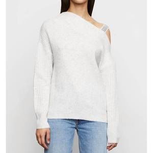NEW AMANDA MARIA kiara ribbed asymmetrical sweater in silver